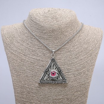 Pendant 'Triangle with an Eye' 62×54 mm on a chain, chain length 70 cm, silver-tone metal