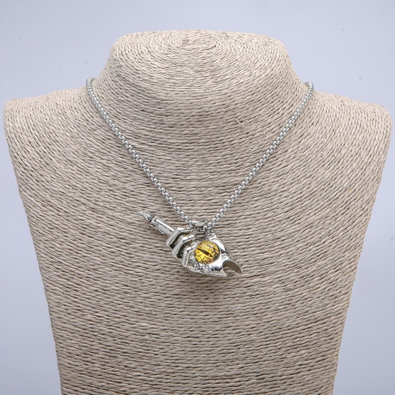 Pendant 'Hand-Candle Dragon Eye' 60x30mm on chain, length 70 cm +/- silver-tone metal