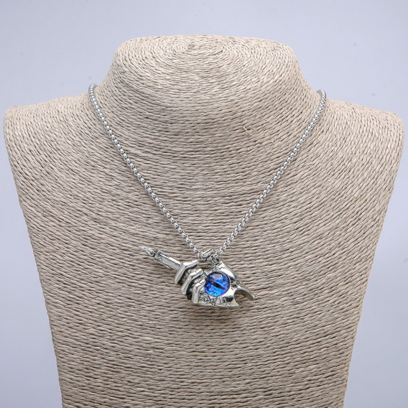 Pendant 'Hand-Candle Dragon Eye' 60x30 mm on a chain, length 70 cm +/- silver-toned metal