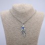 Pendant 'Dragon Eye Feather' 65×23 mm on a chain, length 70 cm, silver-toned metal