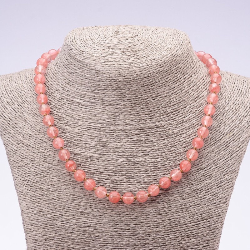 Necklace with natural chalcedony beads — smooth round beads, 8 mm diameter, length 45 cm