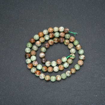 Beads on thread, natural stone, Green Jasper, smooth round bead, 6mm diameter, 38cm length +