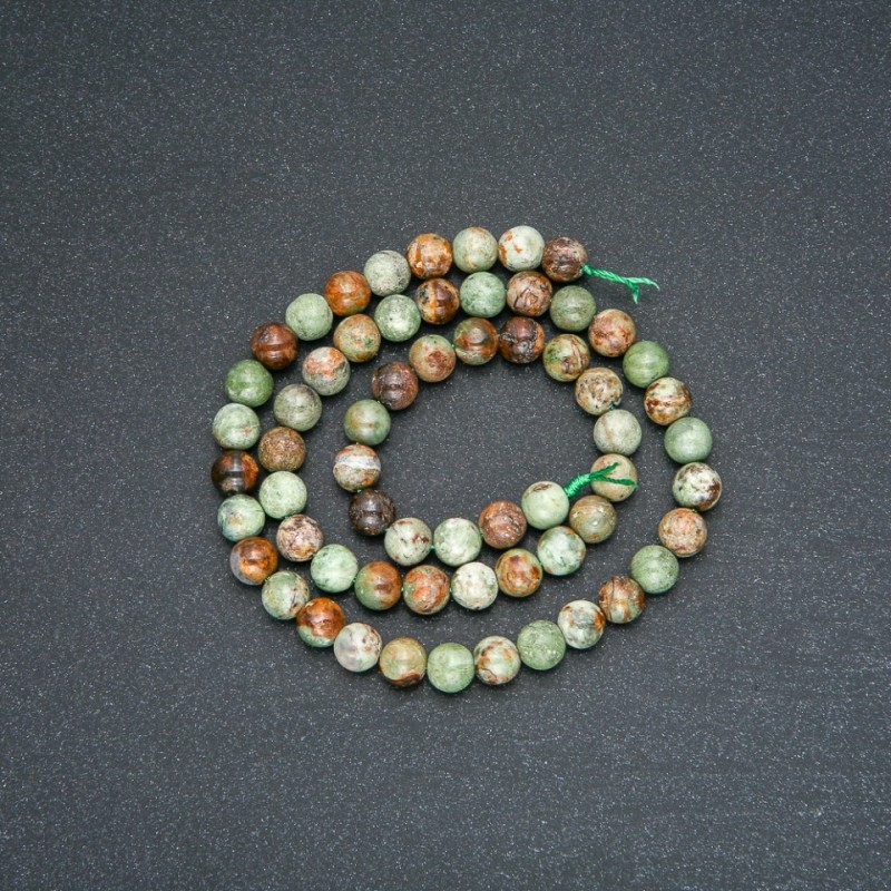 Beads on thread, natural stone, Green Jasper, smooth round bead, 6mm diameter, 38cm length +