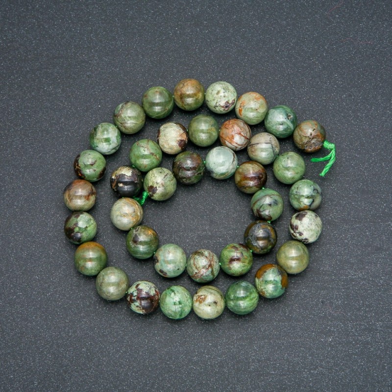 Beads on a string, natural stone, Green Jasper, smooth ball, 10mm diameter, 38 cm length +