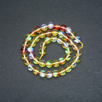 Opal glass beads on string, Yellow-Red Chameleon, smooth bead, 8 mm diameter, 38 cm length +