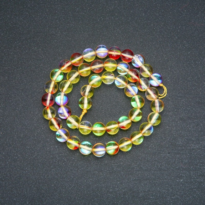 Opal glass beads on string, Yellow-Red Chameleon, smooth bead, 8 mm diameter, 38 cm length +
