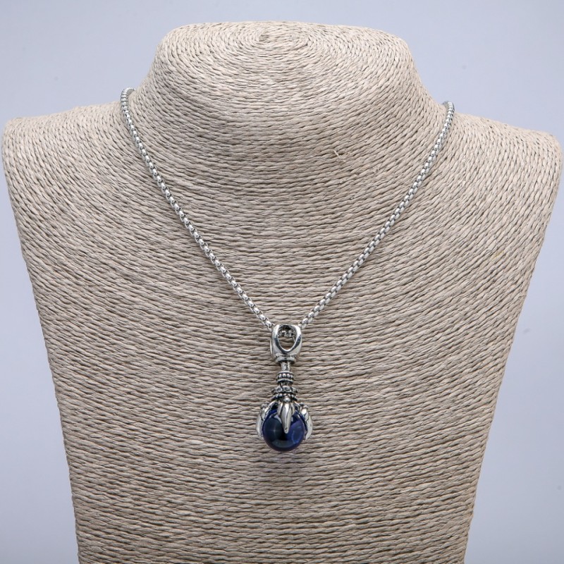 Pendant 'Paw with Sphere' 45x20 mm on a chain, length 70 cm, silver-colored metal