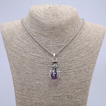 Pendant 'Paw with Sphere' 40×20 mm on a chain, length 70 cm +/- silver-tone metal