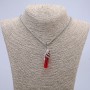 Pendant Hand with Red Crystal 50x10 mm on Chain, Length 65 cm, Silver