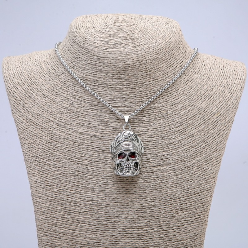 Pendant 'Skull-Captain' 50x22mm on a chain, length 65 cm, silver metal color