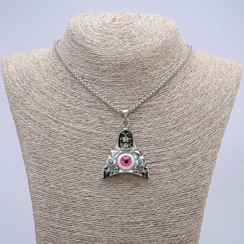 Pendant "Death with an Eye" 50x33 mm on a chain, length about 70 cm, silver-colored metal