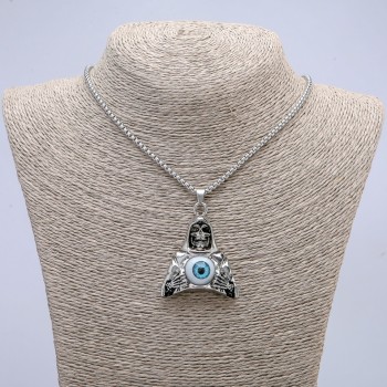Pendant "Death with an Eye" 50×33 mm on a chain, length about 70 cm, silver metal