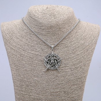 Pendant "Pentagram with Skeleton" 47×33 mm on a chain, length 65 cm, metal color: silver
