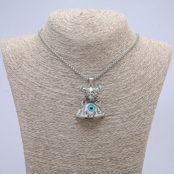 Pendant 'Demon with an Eye' 45x30 mm on a chain, length 70 cm +/- silver-toned metal