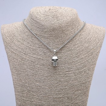 Pendant Skull 25x10 mm on a chain, 65 cm length, silver color