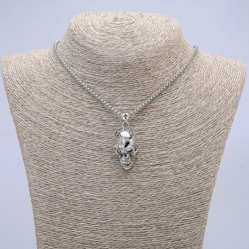 Skull pendant 37×15 mm on a chain, 65 cm length, silver-colored metal