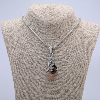 Dragon Head Pendant with Red Sphere, 22x51 mm on a chain, chain length 65 cm, silver-colored metal
