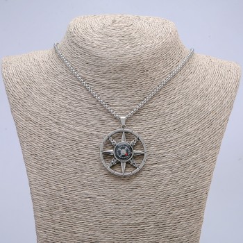 Pendant "Compass" 50x38 mm on a chain, length 70 cm, silver-tone metal