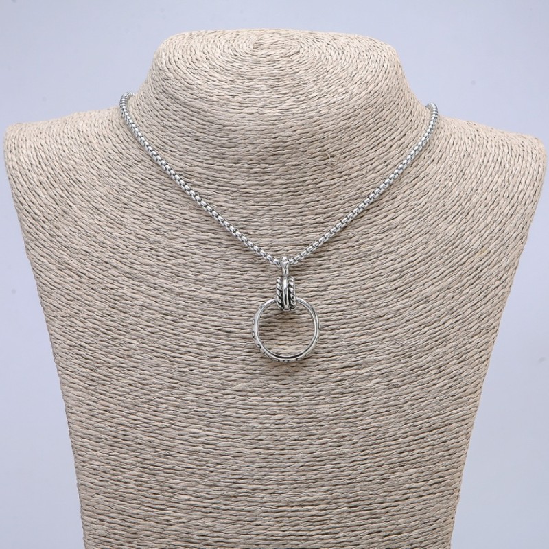 Pendant Ring 24×5 mm on chain, 70 cm length, silver-toned metal