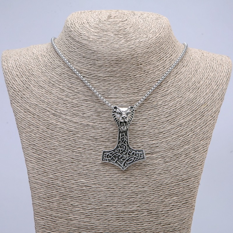 Pendant 50x35 mm on a chain, length 70 cm, silver-toned metal