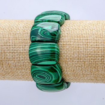 Malachite Elastic Bracelet (pressed) Smooth Links 25x17mm+