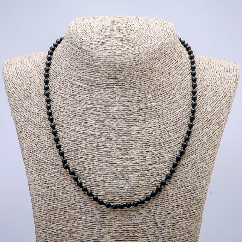 Necklace with natural shungite beads, smooth spheres, diameter 4-5 mm, length 45 cm
