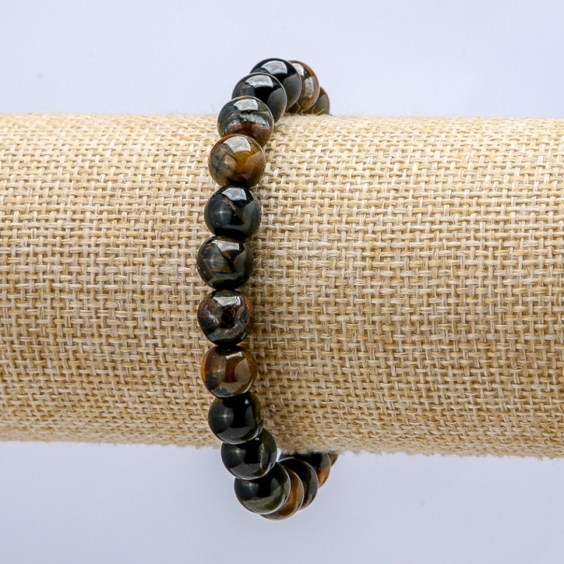 Elastic bracelet with natural Falcon's Eye beads, smooth, 8 mm diameter+