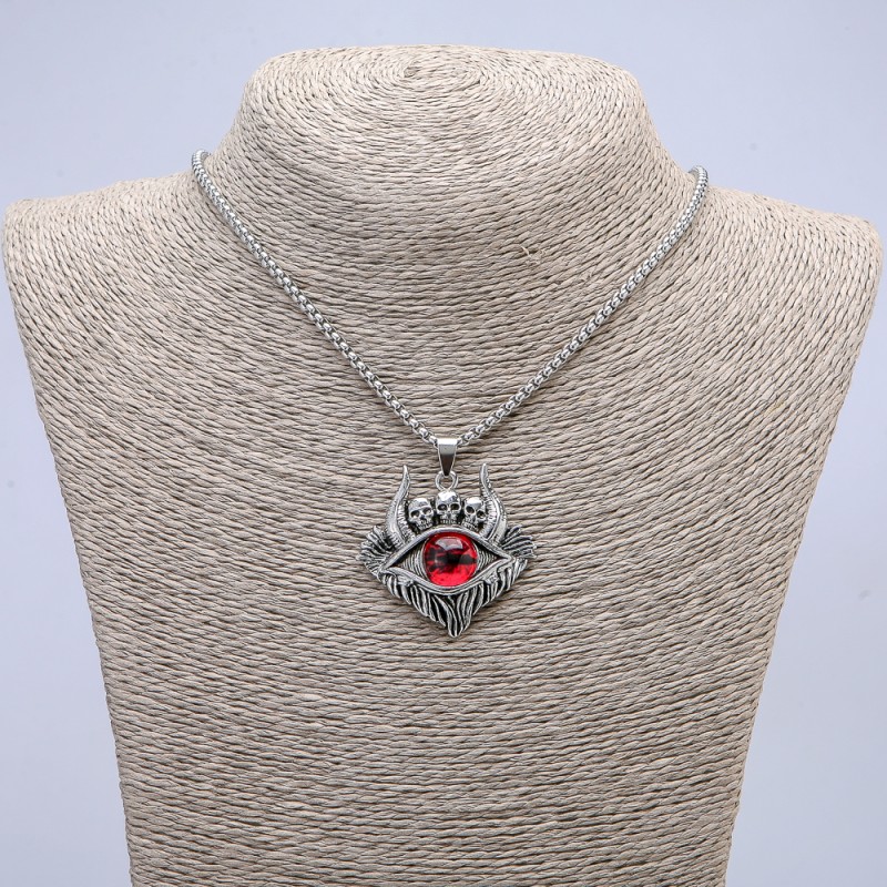 Pendant 'Eye of the Demon' 45x40 mm on a chain, length 70 cm, silver-colored metal
