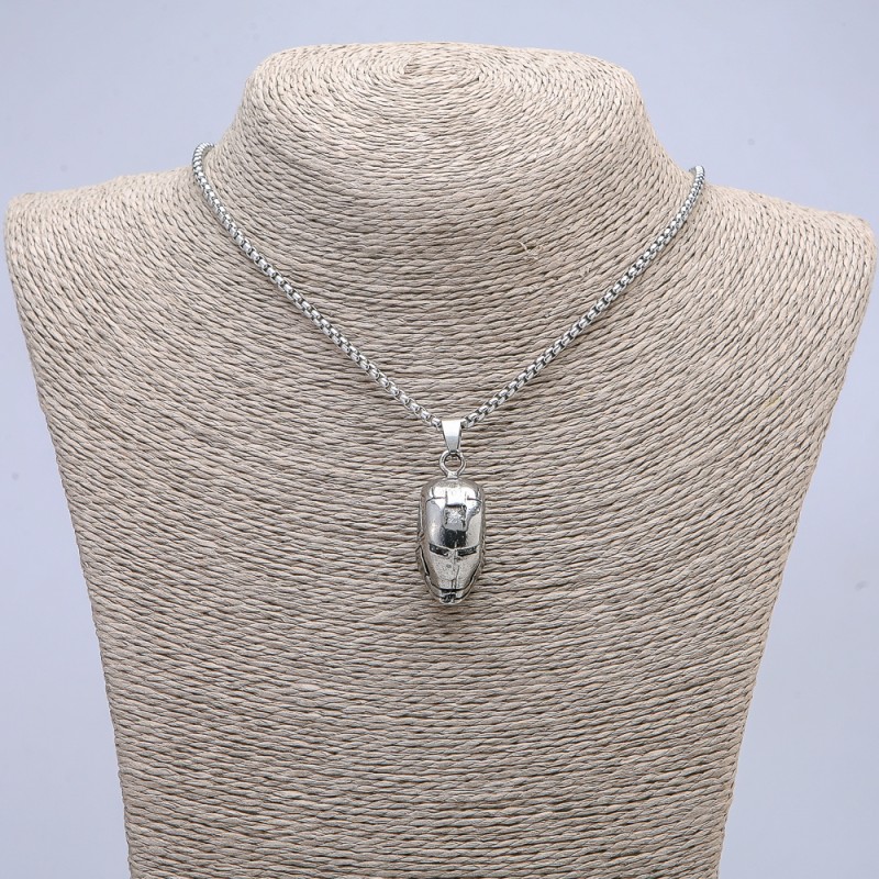 Pendant "Iron Man Helmet" 40x15mm on a chain, length 70 cm, silver-colored metal