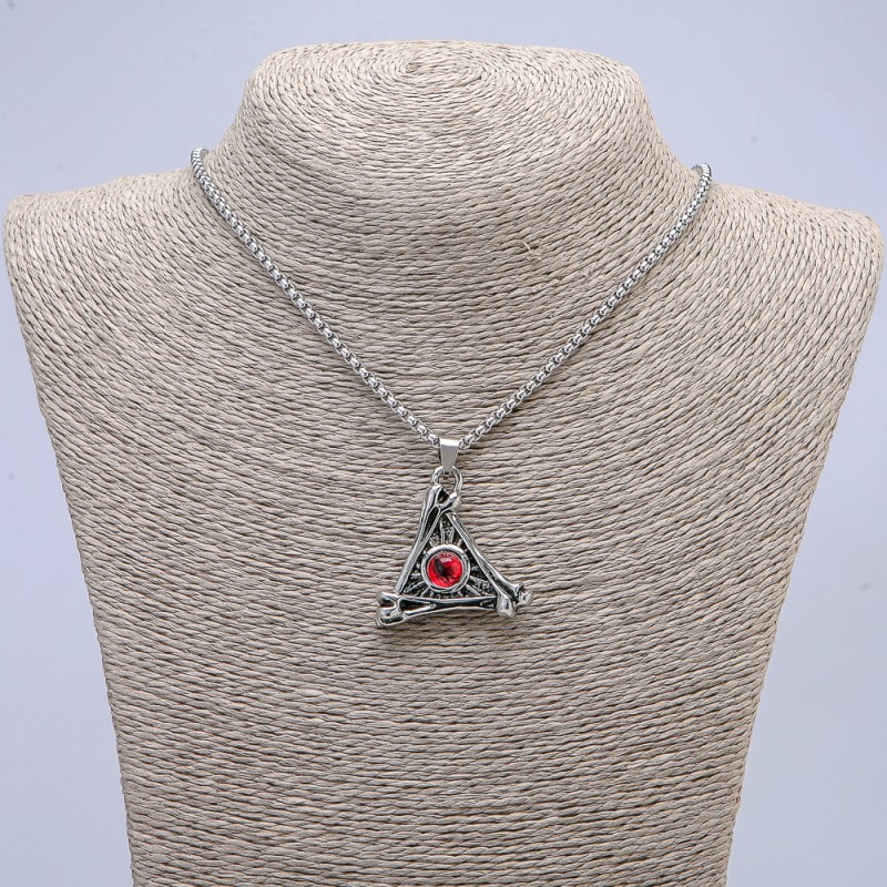 Pendant "Dragon Eye in a Triangle" 40×35 mm on a chain, length 70 cm silver-colored metal