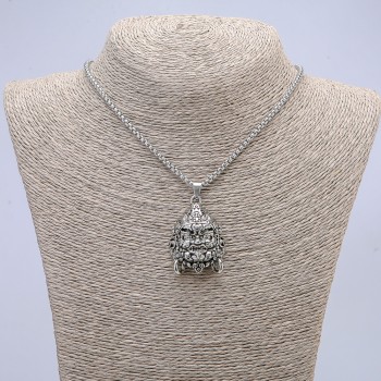 Pendant 'Mahakala' 40×30 mm on a chain, length 70 cm, silver-toned metal