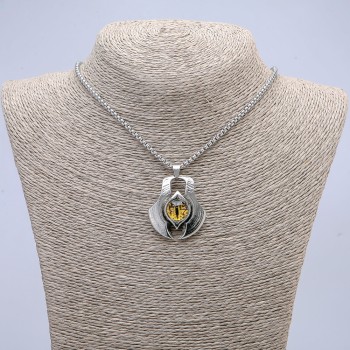 Pendant \"Dragon Eye\" in a bezel setting, 43×35 mm, on a chain, length 70 cm, silver-colored metal
