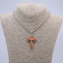 Pendant Cross 50x30mm on chain, length 65cm, silver-tone metal, wood