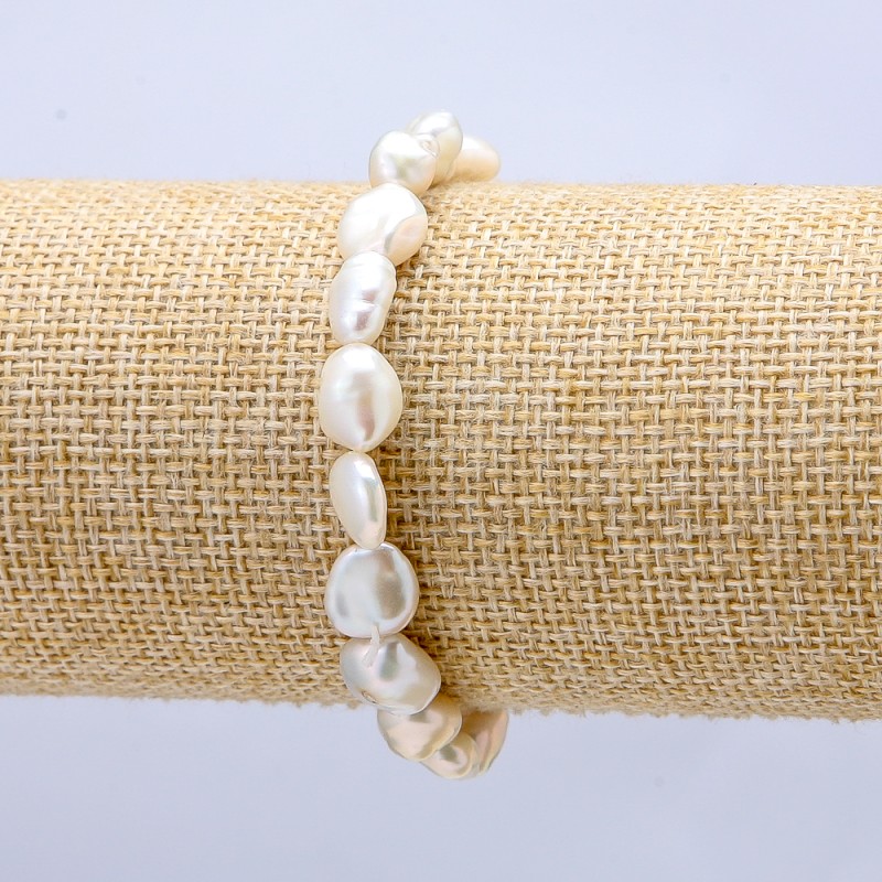 Elastic bracelet with natural river pearls, 8mm diameter