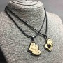 Matching Heart 'Love' pendants - silver-toned metal, wood 38x26mm + -, length 45-50cm