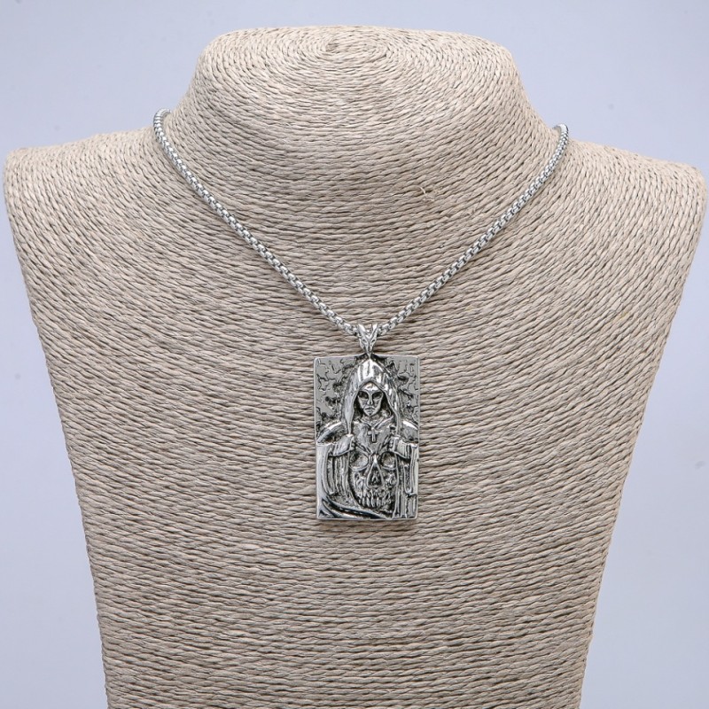 Pendant "Person in a Hoodie" 55x30 mm on a chain, chain length 70 cm, silver-tone metal