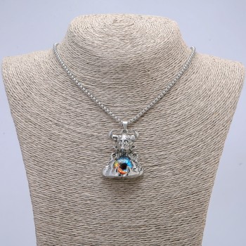 Pendant 'Demon with the Dragon Eye' 45x30 mm on a chain, length 70 cm ± silver-toned metal