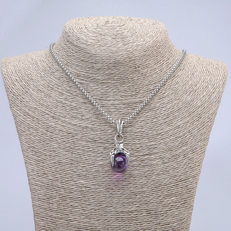 Pendant 'Paw with Ball' purple 45x15 mm + - on chain, length 70 cm + - silver-tone metal