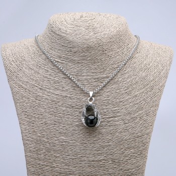 Pendant "Ball in a Paw" black 42 x 22 mm on a chain, length 70 cm +/- silver-toned metal