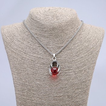 Pendant 'Ball in paw' red 42x22mm on chain, length 70 cm; silver-colored metal