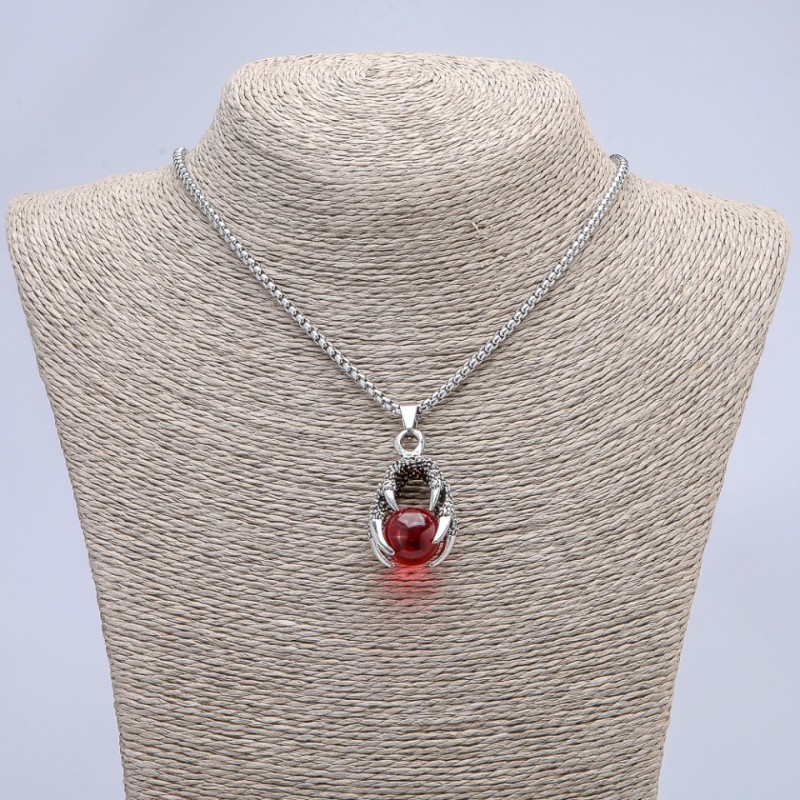 Pendant 'Ball in paw' red 42x22mm on chain, length 70 cm; silver-colored metal