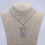 Dragon Eye Pendant, Yellow 30×58 mm on Chain, 65 cm Length, Silver Metal
