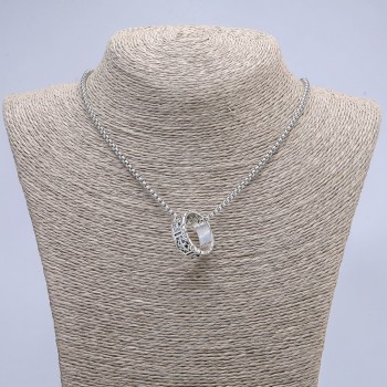 Pendant Ring 24x8 mm on Chain, Length 70 cm ± Silver-Toned Metal