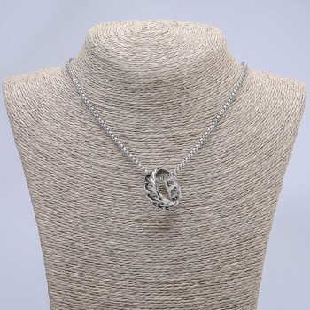 Pendant 'Ring' 26x10mm on a chain, length 70 cm +/-, silver-tone metal