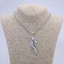 Pendant 'Feather with Dragon's Eye' 65×23 mm on a chain, length about 70 cm, silver-colored metal