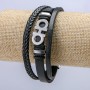 Men's bracelet, black eco-leather, 10 mm thick, silver inserts, length 21 cm