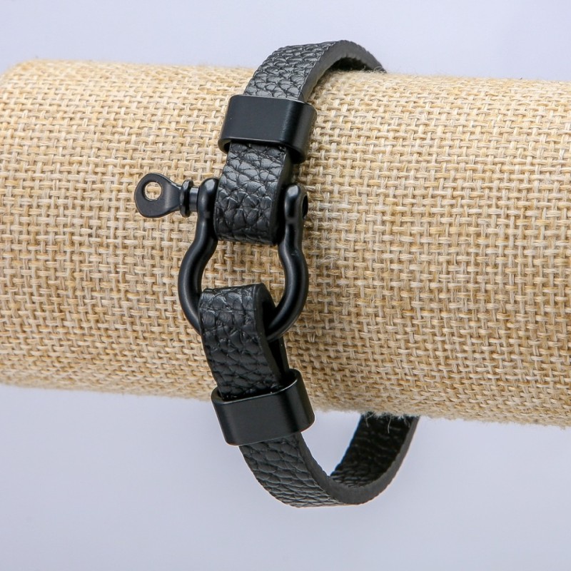Men's bracelet-belt in black eco-leather, thickness 9.5 mm, length 22 cm