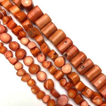 Beads of natural orange coral, faceted, diameter 12×10 mm, length 39 mm ± (price per 100 g).