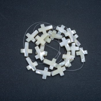 Beads on thread natural white mother-of-pearl cross, diameter 20×15 mm, length 41 cm +