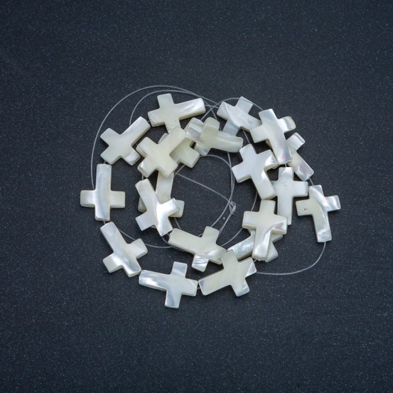 Beads on thread natural white mother-of-pearl cross, diameter 20×15 mm, length 41 cm +